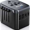 Universal Travel Adapter, VYLEE 5 in 1 International Power Adapter, 3.5A 2xUSB-A and 2xUSB C Wall Charger, Worldwide Travel Essentials Plug for Europe USA UK AUS Asia (Black Grey)