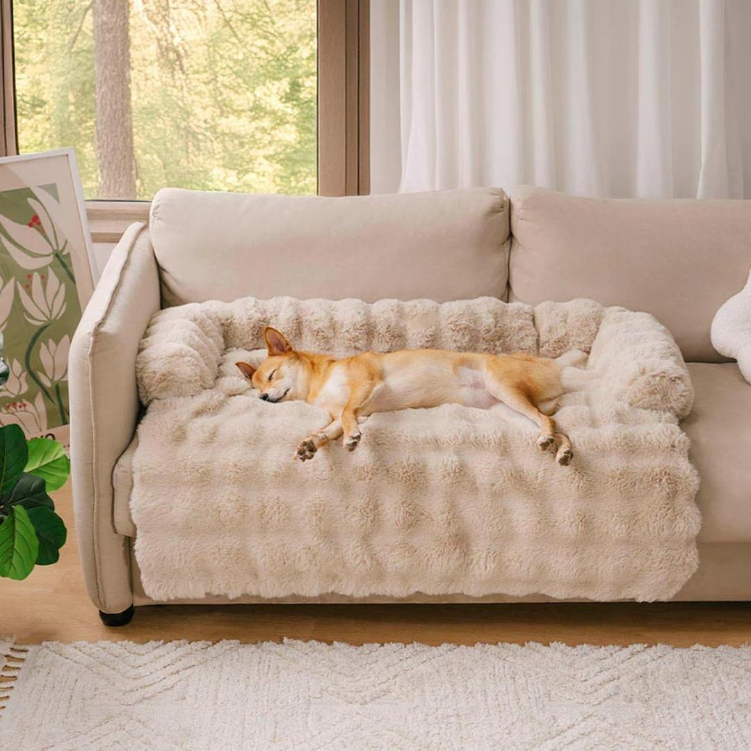 Cloud Pet Sofa Bed, Non-Slip Plush Dog Cat Mat, Cozy Non-Slip Washable Fluffy Plush Pet Mat for Small Medium Dogs & Cats, Furniture Protector, Pets Couch Bed (Coffee)