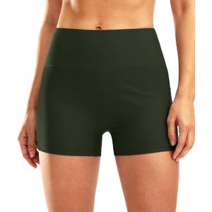Pudolla Womens Swim Shorts High Waisted Bathing Bottom Shorts Tummy Control Board Swimsuit with Pockets (Medium, Olive Green)