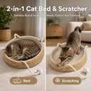 Handwoven Cat Basket Basket with Cotton Rope Liner Cat Ear Design Round Cat Scratcher Bed with Interactive Toy Ball Breathable All Season Scratch-Resistant Woven Cat Bed for Indoor Cats All Breeds