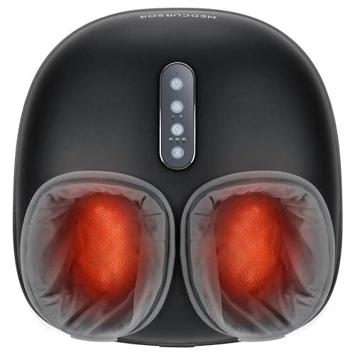 Medcursor Foot Massager with Heat - Shiatsu Feet Massage Machine Delivers Relief for Tired Muscles & Plantar, Deep Kneading Therapy, Multi-Level Settings for Home, Office Use, Size up to 13", Matte Black