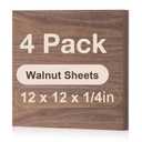 4 Pack Walnut Plywood Sheets, 12 x 12 x 1/4 Inch, 6mm Plywood for Laser Cutting, Thin Unfinished Wood Sheets for Architectural Models, Wood Burning and DIY Crafts