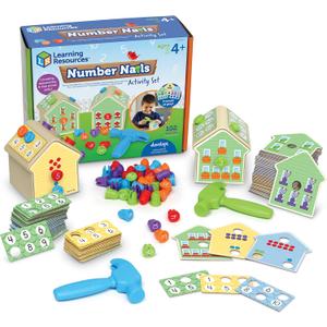 Learning Resources Number Nails Activity Set - Math Manipulatives for Preschoolers Games, Counting Hammer Toy, STEM Fine Motor Skills, Kindergarten Educational Activities, Gifts for Boys and Girls