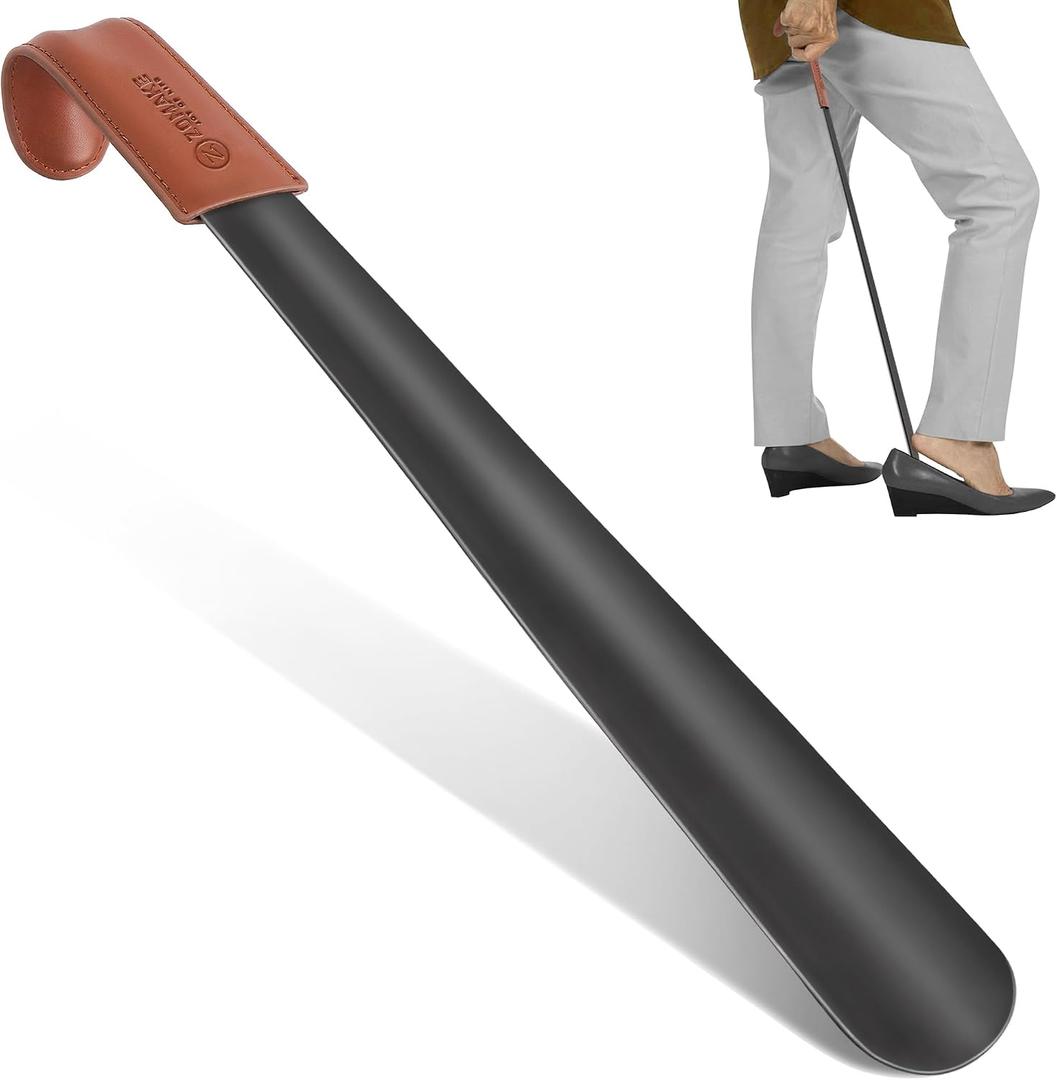 ZOMAKE Extra Long Shoe Horn for Seniors Men,Metal Shoehorn Long handle for Boots, 28.3'' Shoe Spoon Helper