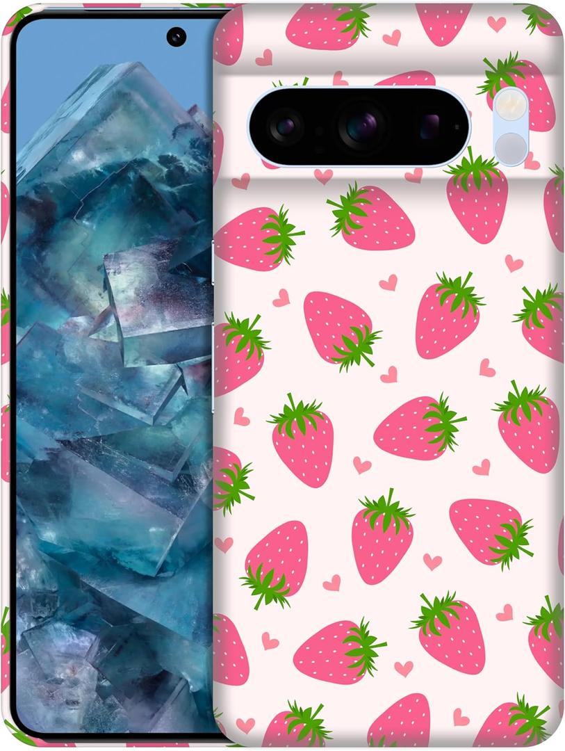 Back Case for Google Pixel 8 Pro 5G, Pixel 8 Pro Case with Stylish Strawberry Pink Pattern Design Printed Cute, Sleek Durable Hardshell Protective Phone Case for Pixel 8 Pro 5G