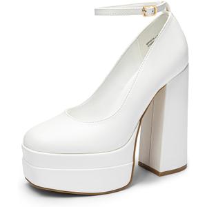 DREAM PAIRS Women's Platform High Heels Closed Toe Chunky Block Pumps Square Toe Ankle Strap Dress Fashion Party Y2K Shoes (6)