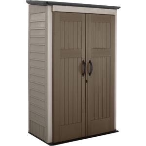 Rubbermaid Vertical Resin Outdoor Storage Shed With Floor (4 x 2.5 Ft) Weather Resistant Brown Organization for Home/Backyard/Garden Tools/Porch/Patio Cushions/Pool Chemicals/Toys
