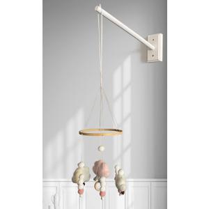 Mobile Wooden Arm, Wall Mounted Suitable for All Cribs 100% Natural Larch Hanger Nusery Decor Baby Room Safe Holder (White)