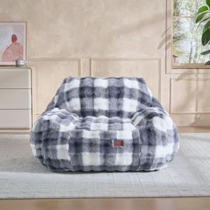 Giant Bean Bag Chair,Oversized Plush Comfy Bean Bag Sofa for Adults and Kids,Ultra Soft Living Room Bedroom Game Room Bean Bags with Armrests-White and Grey
