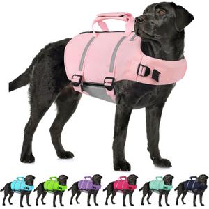 AOFITEE Dog Life Jacket High Flotation, Dog Life Vest for Swimming, Reflective Medium Dog Swimming Vest, Adjustable Dogs Swimsuit Lifesaver with Zipper and Rescue Handle for Small Medium Large Dogs (Pink), Size: Medium