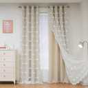 MYSKY HOME Kids Curtains for Girls Bedroom Double Layer Curtain for Daughter Room 84 Inches Long Pom Pom Sheer Drapes Beige Curtains for Living Room Grommet Room Darkening Panels W52 X L84