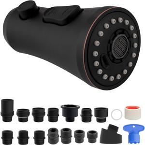 Hibbent Pull Down Kitchen Faucet Head Replacement, 3-Function Kitchen Sink Spray Nozzle with 15 Adapters, Compatible with Moen, American Standard, Delta, Kohler Faucets, Oil-Rubbed Bronze