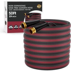 50ft Non-Expanding Garden Hose with 8-Layer Latex Core, Lightweight & Kink-Free, Flexible Heavy Duty Water Hose for Lawn, Yard, Car Washing (3/4" Solid Brass Fittings, Crush-Resistant)