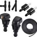 Click&Fit Windshield Washer Spray Nozzles replacement kit for Ford F150 E150 E250 E350 Taurus Flex Expedition Crown Mercury; Windshield water jet accessories (2pcs sprayers, fluid hose, check valves)
