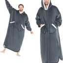 L'AGRATY Oversized Wearable Blanket Hoodie for Adults: Cozy Sherpa Fleece Hoodie Blankets for Women Men - Warm Wearable Blanket Hoodies Sweatshirt with Giant Pocket Slivers(Grey Extended Oversize)