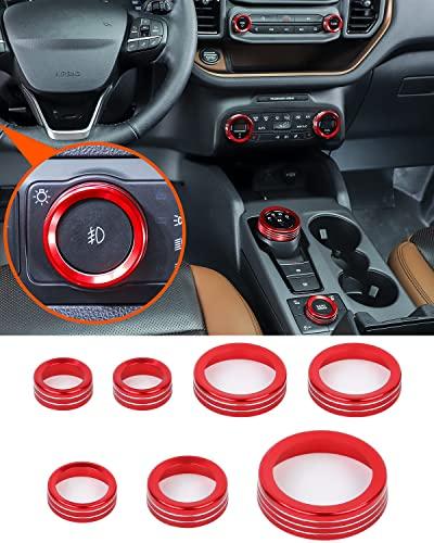 Savadicar CKT02 Billet Aluminum Control Knob Trim Sets, Headlight/4WD/HVAC Climate Control Knob Bezels, Air Conditioner/Radio Switch Cover for 2021-2025 Ford Bronco Sport, Interior Accessories, Red