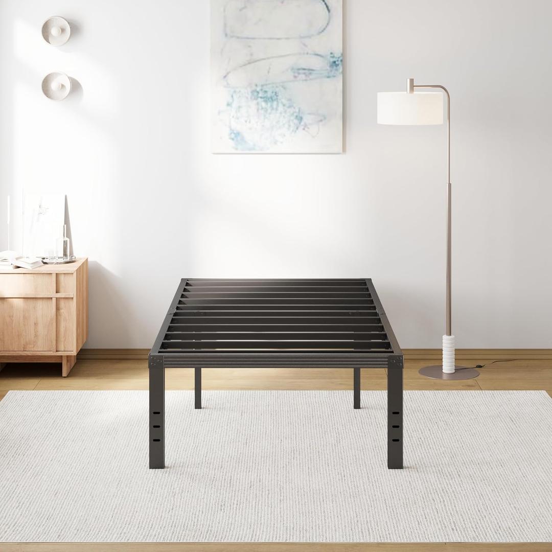 Twin XL Bed Frame 18 Inch Tall Metal Steel Slats with Heavy Duty Support for Mattress, No Box Spring Needed,Noise-Free,Easy Assembly