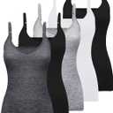 BQTQ 5 Pcs V Neck Camisole Tops for Women Spaghetti Strap Tank Top Womens Camisole Undershirt Slim Fitted Camisoles (XX-Large, Black, White, Gray, Dark Gray)