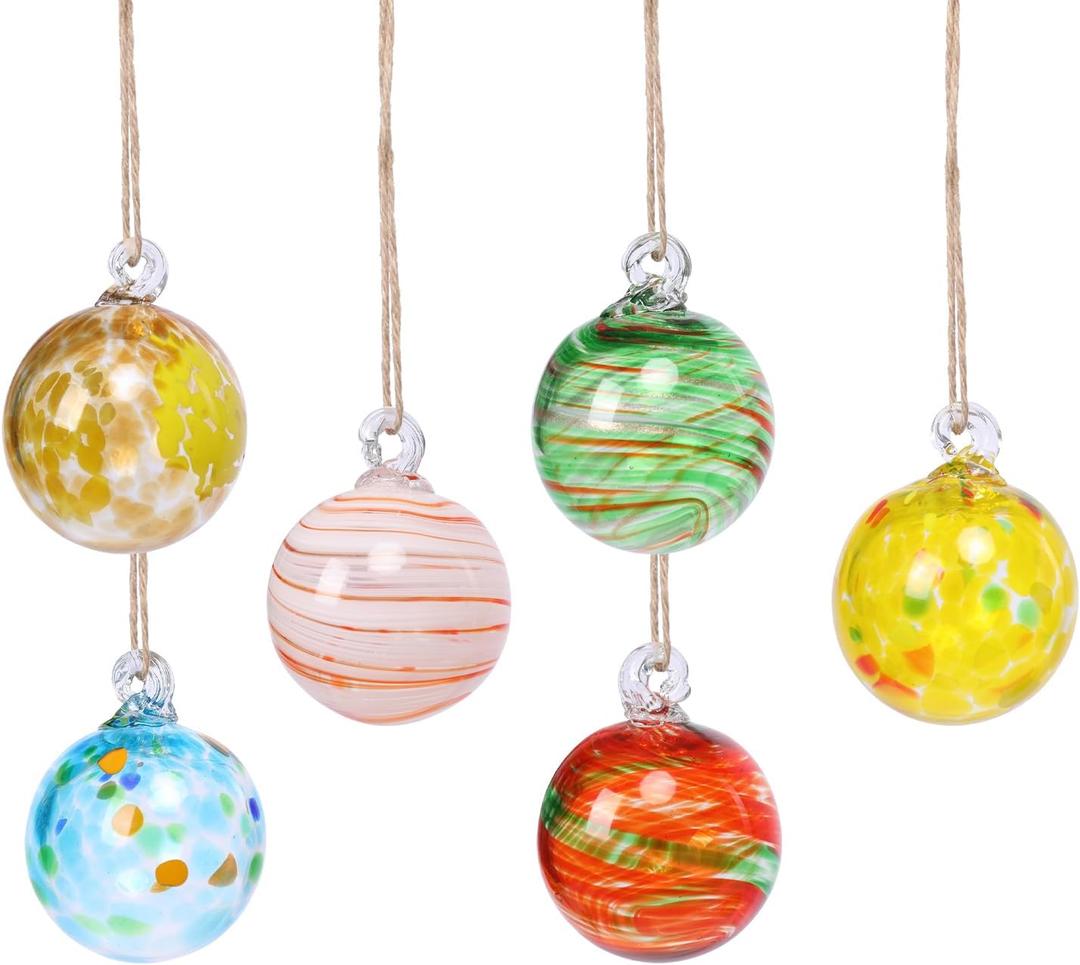 VCUTEKA Hanging Garden Gazing Ball, Hand-Blown Glass Witch Ball for Outdoor Garden Dcor, 6pcs 3" Colorful Swirl (Blue)