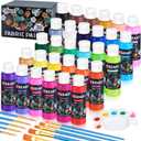 Fabric Paint, Year 30 Colors Permanent Soft Fabric Paint Set for Clothes in Bottles (60ml/2oz) with 10 Brushes, Palette, Non-Toxic Textile Paint Art Supplies for Clothes, Canvas, T-Shirts, Jeans, Bags & Art Crafts