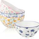 Ceramic Cereal Bowl Set of 4 - Colorful Porcelain Soup Bowls with Floral Patterns - 6-Inch Perfect for Serving Breakfast, Salad, Oatmeal, Rice - 23.6 OZ (700 ml)