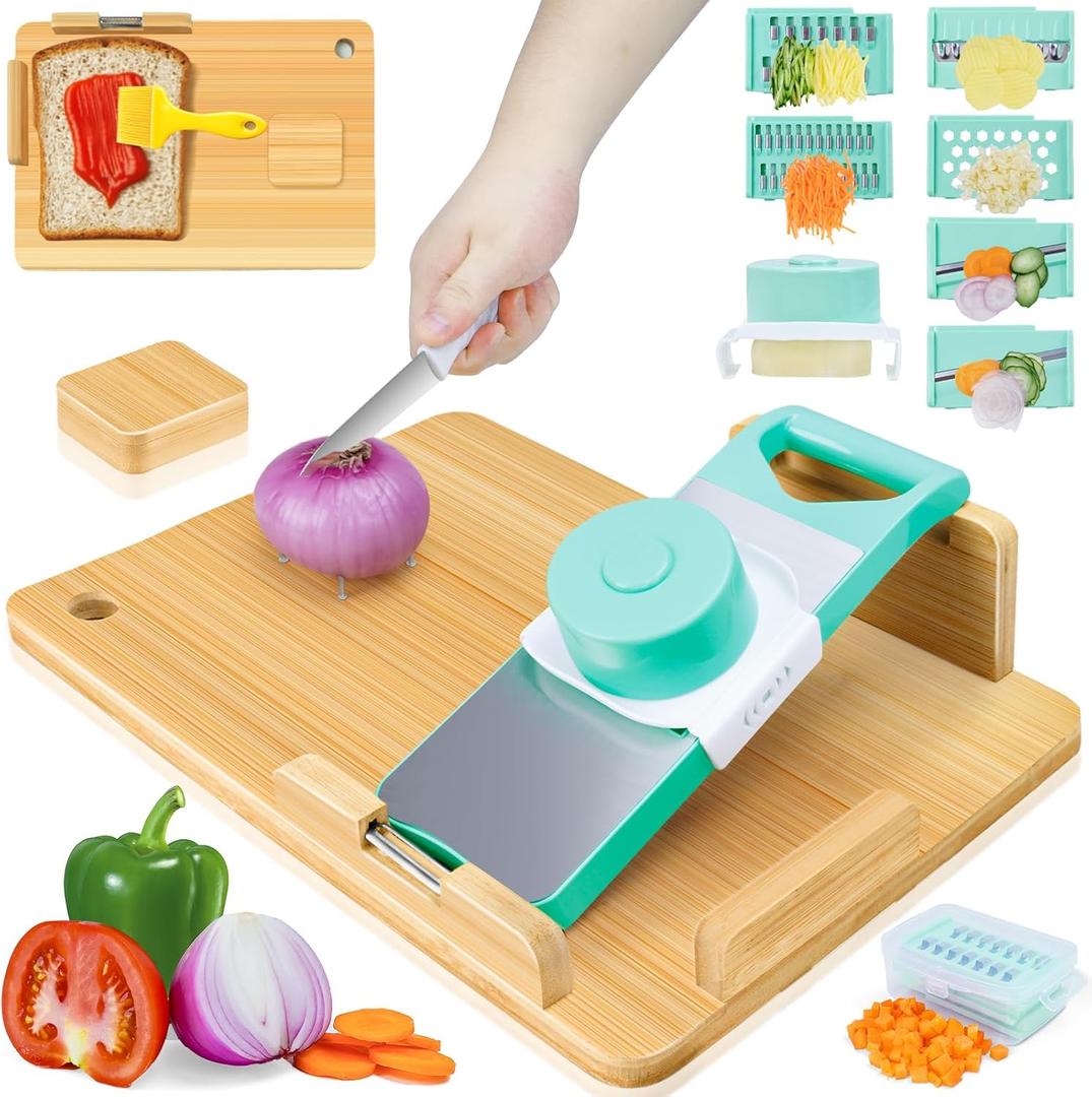 Adaptive One-Handed Cutting Board, Handicap Kitchen Tools with Bread Stops and Steel Spikes, Easy to Clean, Ideal Gifts for Seniors, Stroke Survivors and Amputees