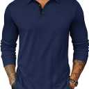 Men's Long Sleeve Polo Shirts for Men, Casual & Work Golf Polo Shirts with Split Hem,Stylish Collared Shirt, Dark Blue 2XL
