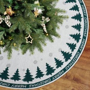 DEMIUKO Christmas Tree Skirt 36 Inches Snowflake Green Knit Christmas Tree Skirts Rustic Xmas Tree Mat for New Year Home Holiday Party Christmas Decoration (White)