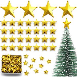 Leinuosen 120 Pcs Mini Gold Stars Tree Topper for Small Christmas Tree Miniature Gold Stars Bulk for Craft Mini Christmas Trees Decoration for Xmas Holiday Party Centerpiece Treetop Decor