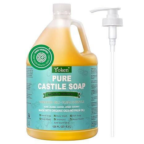 Castile Soap Liquid EWG Verified(1 Gallon, Unscented) Pure-Castile Liquid Soap for Body, Face, Hand, Pets, Laundry, Dish Soap and More - Made With Organic Oil, Vegan, Clean & Gentle, Versatile (2 Pack)