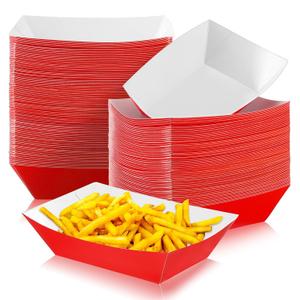 Yinkin 100 Pcs 2lb Paper Food Trays Boat 2lb Disposable Nacho Trays Kraft Paper Boat for Tacos Concession Easter Graduation Birthday Party Supplies(Red)
