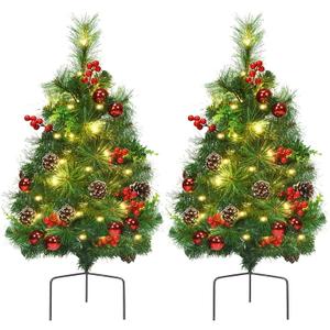 Set of 2 Pre-lit Christmas Trees 24in Battery Powered Pathway Outdoor Decoration