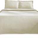 Superior 100% Cotton Basket Weave Bedspread with Shams, All-Season Premium Cotton Matelasse Jacquard Bedding, Quilted-Look Geometric Basket, King, Ivory