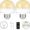 BLUEYE Rechargeable Light Bulbs,2Pack,7W,Remote Control,Soft Warm 2700K-6000K,50W Equivalent,450Lumens,Flicker-Free,E26 Detachable Charging,E12 Available,Battery Operated Emergency Lamp for No Outlet