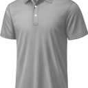 TACVASEN Men's Polo Shirts Short Sleeve Quick Dry Summer Outdoor Hiking Polo Shirts Light Grey L