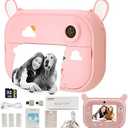 Kids Camera Instant Print Camera Christmas Birthday Gifts for Girls Toy Pink with 3 Rolls Paper and 32GB TF Card