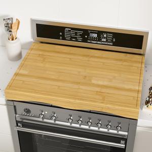 Stove Top Covers for Gas Stovetop with Handles, RV Stove Top Cover Board, Raised Cutting Board with Legs and Juice Grooves, Adjustable Noodle Board Stove Cover Wood for RV Stove Top