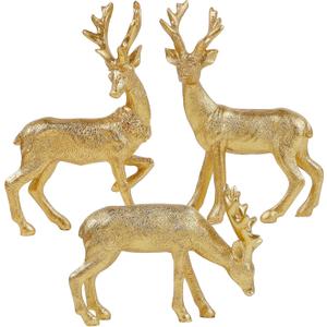 Lulu Home 3 PCS Christmas Tabletop Decorations, Resin Golden Reindeer Family Figurines with Diverse Postures, Xmas Holiday Winter Centerpieces Ornaments for Mantel Shelf Sill Decor (Peer (Textured))