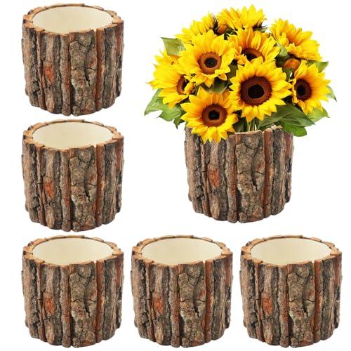 6 Pcs Wooden Vases for Centerpieces, Wood Flower Vase Rustic Tree Stump Planter Pots for Woodland Party Wedding Window Home Farmhouse Christmas Table Decor