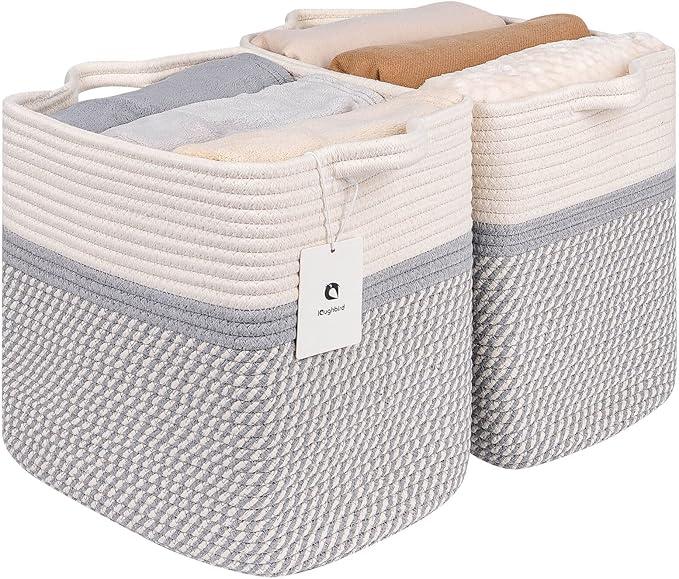 Medium and Large Woven Basket//With Handle, Used for Toys and Fabric Storage Basket used for Storing xl Storage Box, Decorative Storage Box Room 2pack (14L*12H Gradient Brown, 14L*10W*12H)