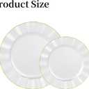 120PCS Pearl White Plastic Plates, Heavy Duty Disposable Party Plates with Gold Rim, 60 Dinner & 60 Dessert for Parties and Wedding