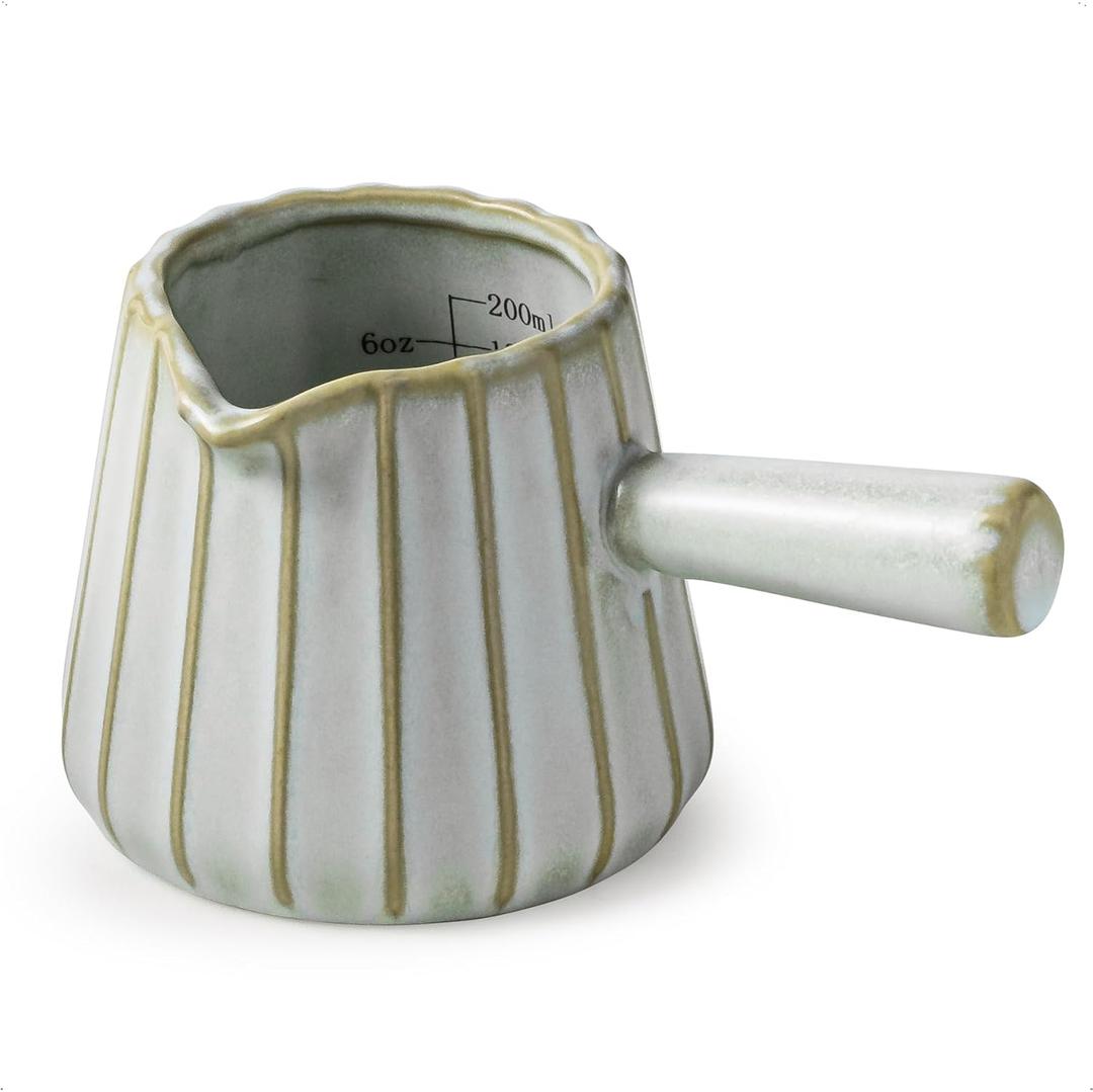 Espresso Cup Ceramic, Espresso Accessories, Espresso Measuring Cup with Handle, Expresso Shots Cups with Spout, 6 OZ / 200ML, Light Green