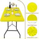 6 Pack Fitted Tablecloth for 8 Foot Rectangle Tables, Yellow Elastic Outdoor Picnic Table Cover, Washable Stretch Folding Table Cloths 8 ft for Camping Party Patio Kitchen Banquet, 30" W x 96" L
