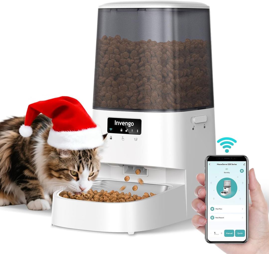 Automatic Cat Feeder with App Control, 5L Food Dispenser for Cats and Small Dogs, 2.4/5G Wi-Fi, Dual Power, Programmable Portions, Anti-Jam & Fresh-Lock, Stainless Steel Bowl, Easy to Clean