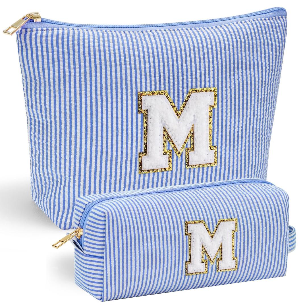 Personalized Initial Makeup Bag for Women, Clear Travel Cosmetic Toiletry Bag, 2040 Graduation Gift for Teen Girls and Women(Royal blue M)