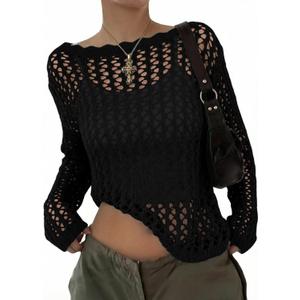 EVALESS Off The Shoulder Loose Knit Summer Sweater for Women Beach Vacation Clothes for Women Trendy 2026 (Large, Black)