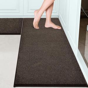 Washable Kitchen Rugs Set of 2 (24" x 35.5" + 24" x 59" Rectangular), Kitchen Mats for Floor, Indoor Entryway Runner Rugs for Laundry, Bathroom, Door, Bedroom (Roll Packing) (Brown)