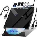 Wbacon 7 in 1 External Blu Ray Drive, External Blueray/DVD Drive for PC with SD/TF Port Blu Ray Burner, Support 100G Disc R/W for PC External Blu Ray Drive for Windows Linux MacOS Laptop Desktop