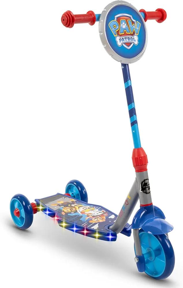 Huffy Paw Patrol Toddler 3 Wheel Scooter, Lights Up with 42 Multi-Color LEDs, Stable Wide Deck Kick Scooter, Ages 2-5, Max Weight 60lbs