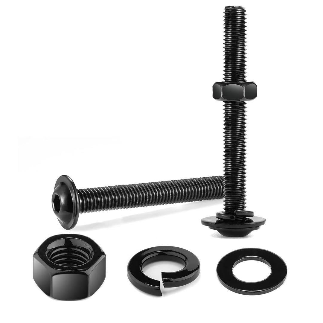 M6 x 50mm Flanged Button Head Socket Cap Screws Bolts, Nuts, Flat & Lock Washers, 20Pcs 18-8 (304) Stainless Steel, Fully Threaded, Black Oxide by SG TZH (with Hex Spanner)